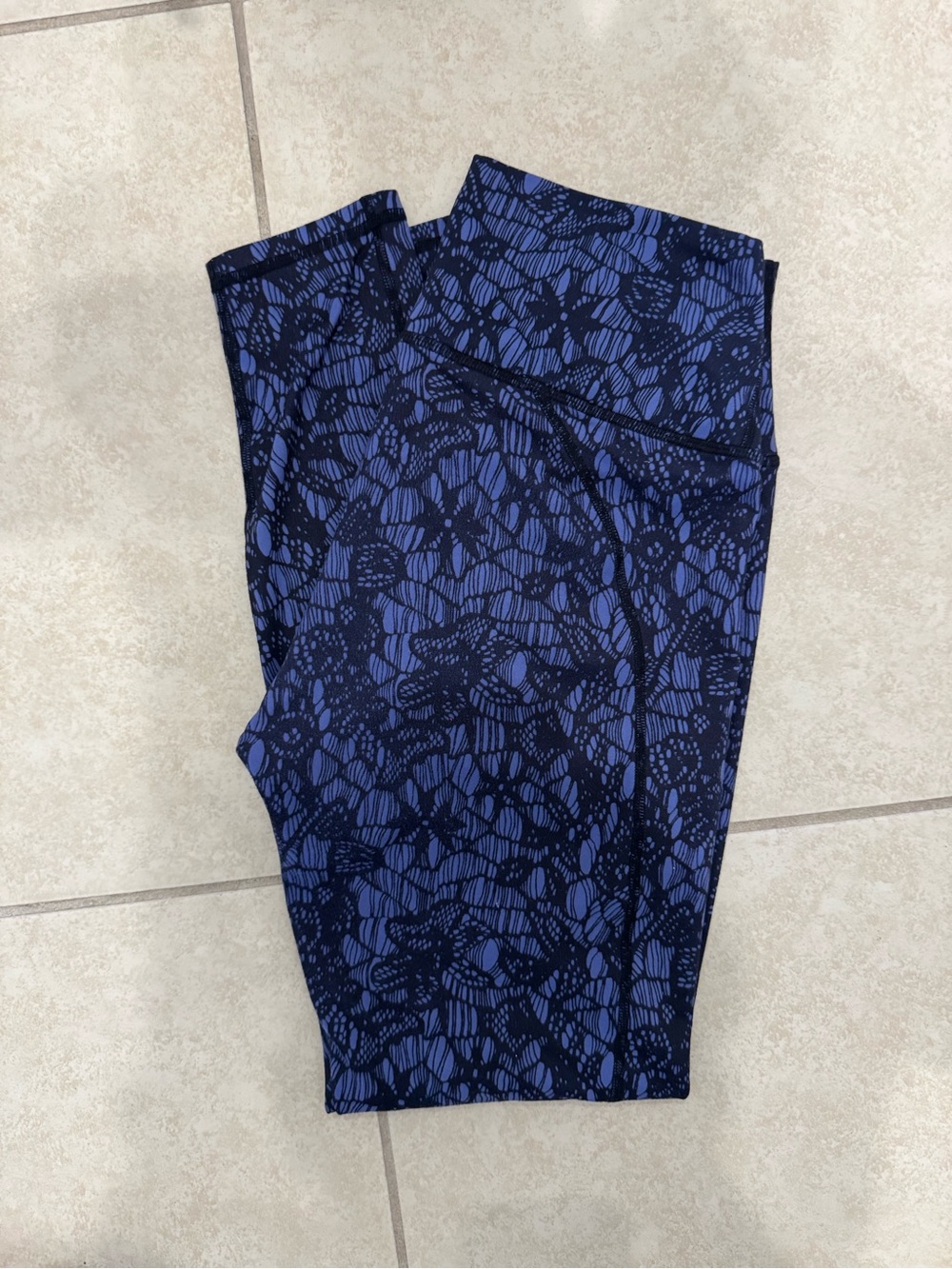 Fabletics Navy & Periwinkle Floral Print Active Leggings